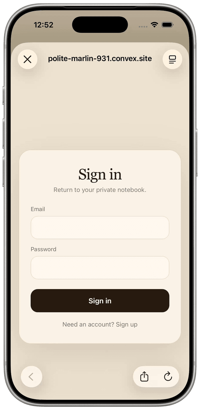 An iPhone showing an authentication flow built by Botflow